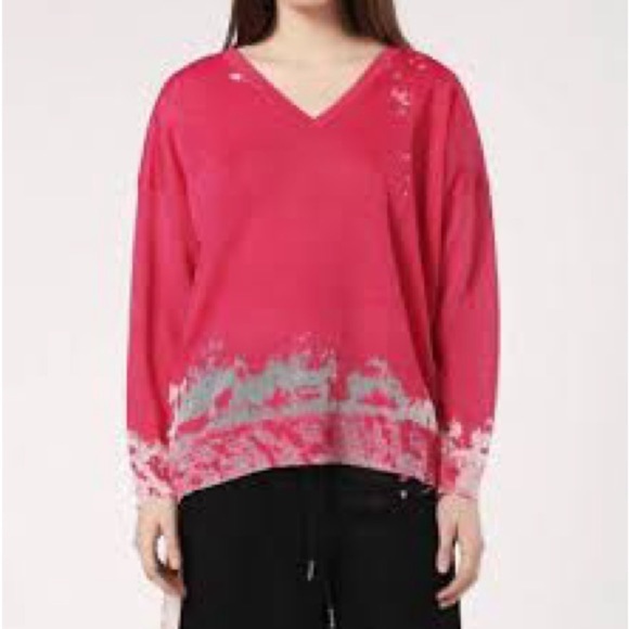 Diesel M Spots Oharw Long Sleeve Lurex Knit V Neck Top in Pink - Small-measured - Picture 2 of 13